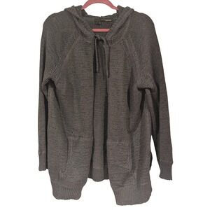360Sweater Womens Gray Italian Yarn Hooded Open‎ Front Cardigan Sweater Large L